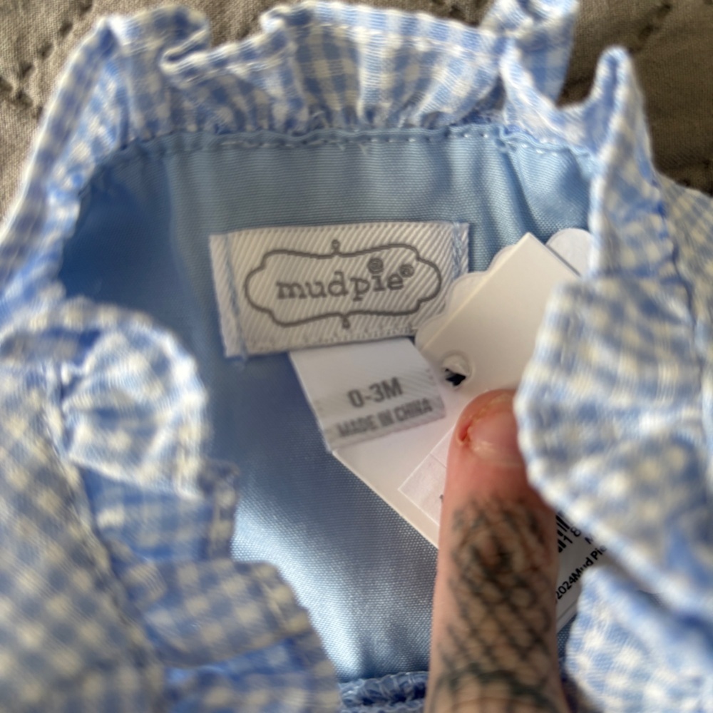 MudPie Blue Gingham Baby Romper - Picture 2 of 4